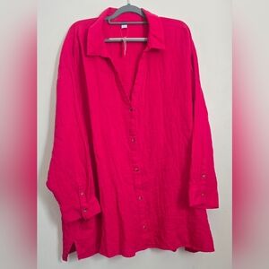 Women's Old Navy Crinkle Gauze Button-Down Boyfriend Shirt NWT 4x Fushia